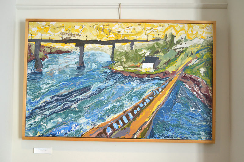 "Belfast Bridges" is one of the paintings in Jon Byrer's exhibit on the walls of The Carey Gallery at Skidompha Public Library through Sunday, April 30. (Christine LaPado-Breglia photo)