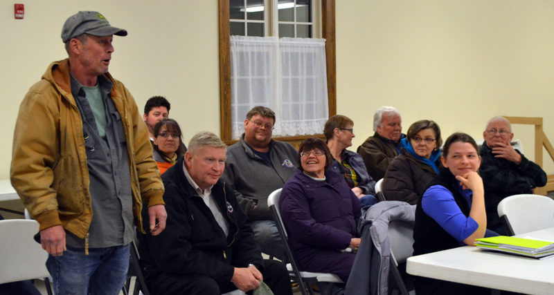 Dresden resident Richard Hughes (far left) speaks in favor of Sue Bailey's application to build a veterinary clinic at 514 Gardiner Road during the Dresden Planning Board's Tuesday, March 7 meeting. (Maia Zewert photo)