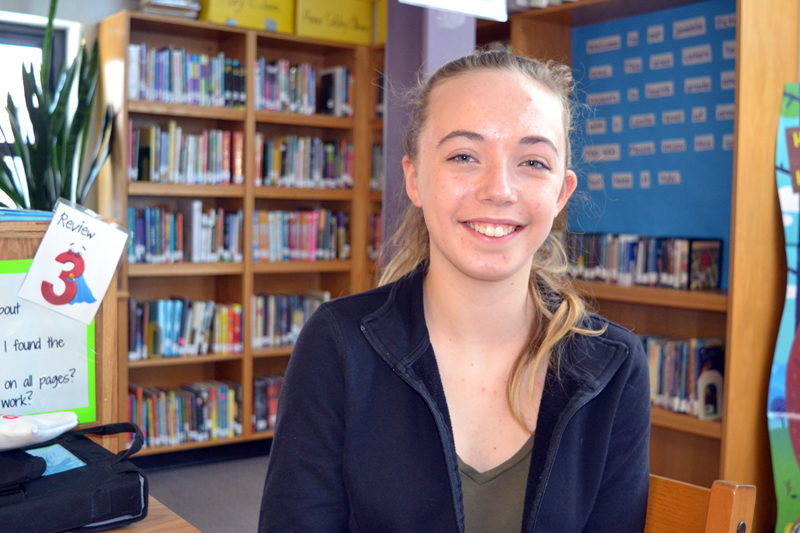 Caitlin Cass, 12, an eighth-grader at Great Salt Bay Community School in Damariscotta, is the official school reporter for the GSB Online Gallery of Arts and Literature. (Christine LaPado-Breglia photo)