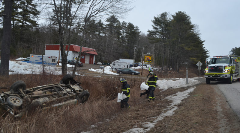 Central Lincoln County Ambulance Service, the Lincoln County Sheriff's Office, and the Newcastle Fire Department responded to a single-vehicle accident on Route 1 in Newcastle the afternoon of Friday, March 31. (Maia Zewert photo)