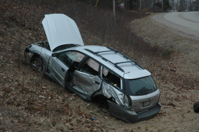 A single-vehicle rollover drew a multi-agency response to Route 1 in Nobleboro the afternoon of Friday, March 10. (Alexander Violo photo)