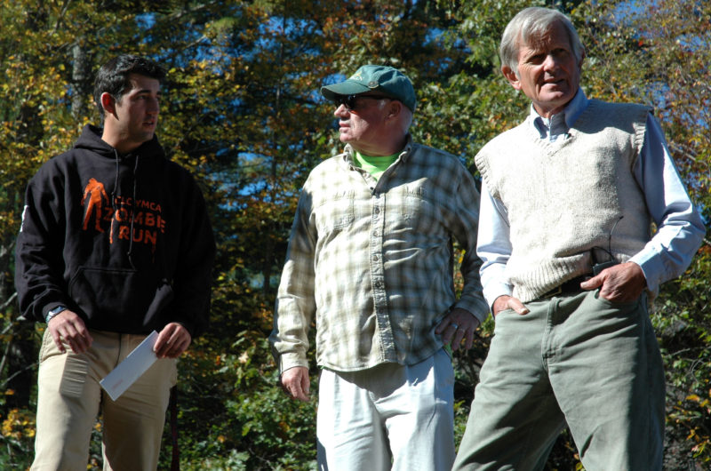 Kit Hayden (right) surveys the Zombie Run course at the CLC YMCA in Damariscotta during the filming of a "Wuzzup" episode Oct. 9, 2013. CLC YMCA Program Director Joe Clark (left) was explaining the Zombie Run to Hayden and co-host Bobby Whear. (J.W. Oliver photo, LCN file)