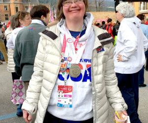 Anna McDougal of Wiscasset won the bronze in Alpine Novice Giant Slalom in her division at the Special Olympics World Games in Austria. (Special Olympics Maine photo)