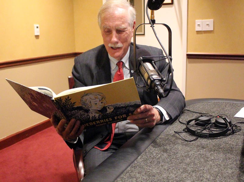 U.S. Sen. Angus King, I-Maine, reads "Blueberries for Sal" for Skidompha Library's Owl Radio.