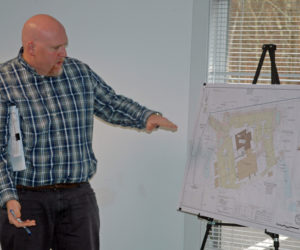 Senior Engineer Andrew Hedrich, of Gartley & Dorsky Engineering & Surveying, discusses the First Baptist Church of Waldoboro's plans for a new sanctuary. (Alexander Violo photo)