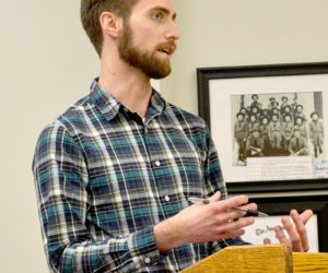 Town Planner Ben Averill speaks during the Wiscasset Board of Selectmen's Tuesday, April 4 meeting. (Abigail Adams photo)