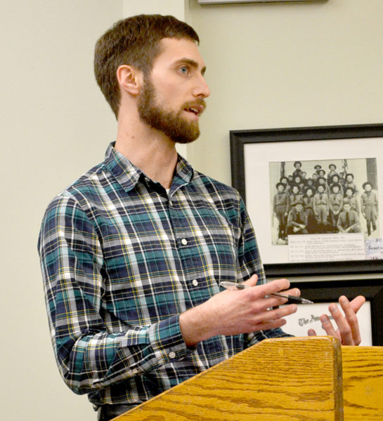 Town Planner Ben Averill speaks during the Wiscasset Board of Selectmen's Tuesday, April 4 meeting. (Abigail Adams photo)