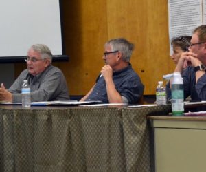 From left: Wiscasset Advisory Committee members Bill Maloney, Steve Christiansen, Susan Robson, and Lonnie Kennedy-Patterson attend a meeting Monday, April 24. (Abigail Adams photo)