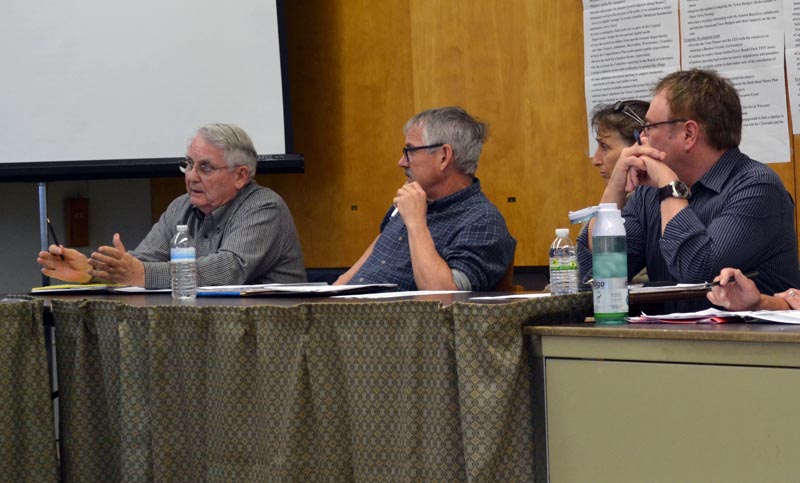 From left: Wiscasset Advisory Committee members Bill Maloney, Steve Christiansen, Susan Robson, and Lonnie Kennedy-Patterson attend a meeting Monday, April 24. (Abigail Adams photo)