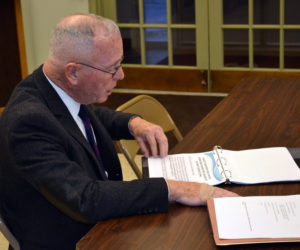 Attorney Robert Hark, who is representing the Doering family in a lawsuit against the Maine Department of Transportation, addresses the Wiscasset Hisotric Preservation Commission on Thursday, April 6. (Abigail Adams photo)