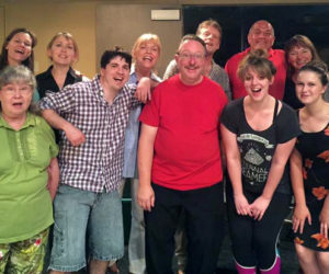 Cast and crew photo from River Company's 2016 production of "Love/Sick" first row (l to r) Beth Rowe, Tyson Bailey, Mitchell Wellman Lainey Catalino, Thalia Eddyblouin, Mallory Adams second row (l to r) Mike Rowe, Allison Eddyblouin, Christine Anderson, Judy McQuillen, Bill Burleson, Tom Handel, Andrea Handel, Stephen Wallace