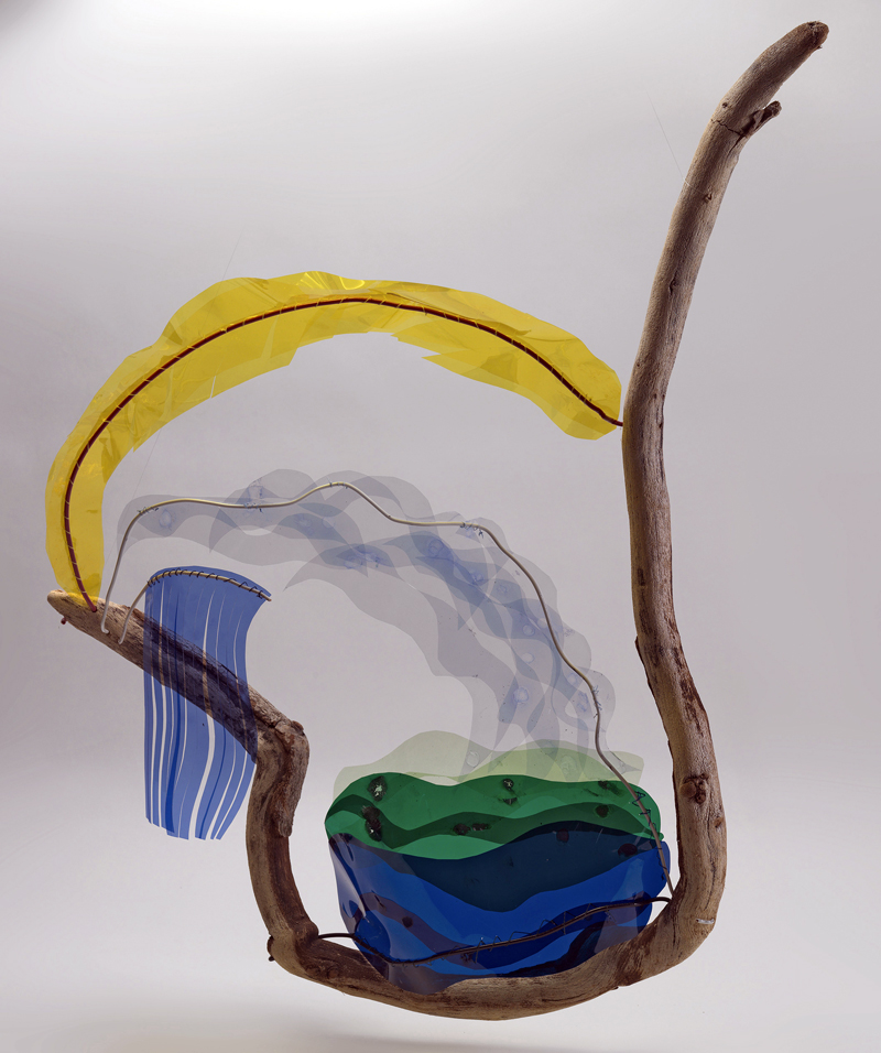 Climate Change," by Marnie Sinclair, is made of theater gel, wire, and driftwood.