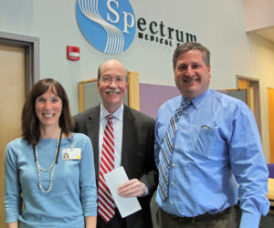 From left: Lincoln Medical Partners Vice President of Physician Services Stacey Miller, LincolnHealth President Jim Donovan, and Spectrum Medical Group CEO David Landry.