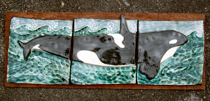 This tile of an orca, titled "exquisite corpse," was created by LA senior Emma Goltz and will be on display at the Lincoln Academy student art show at River Arts in Damariscotta, which opens April 13.