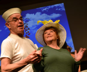 Hearts Ever Young cast members John Harris and Judy Bebout team up on the well-known song "Hit the Road Jack" during a dress rehearsal at Lincoln Theater in Damariscotta on May 2 for "Love That Song," which will run May 18-20. (Christine LaPado-Breglia photo)