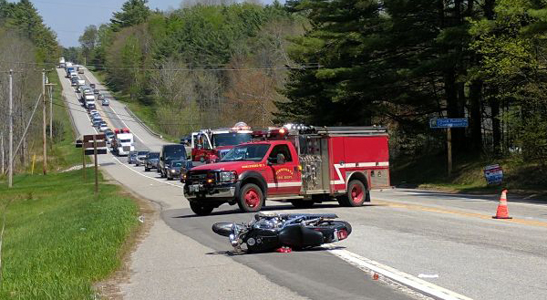 Traffic is backed up along Route 1 in Nobleboro for a motorcycle accident the afternoon of Thursday, May 18.