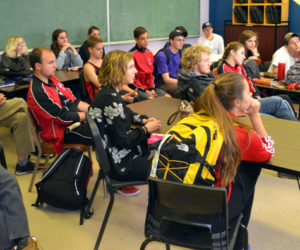 The Wiscasset High School Student Council meets with members of the Wiscasset Area Chamber of Commerce on Tuesday, May 2. (Abigail Adams photo)