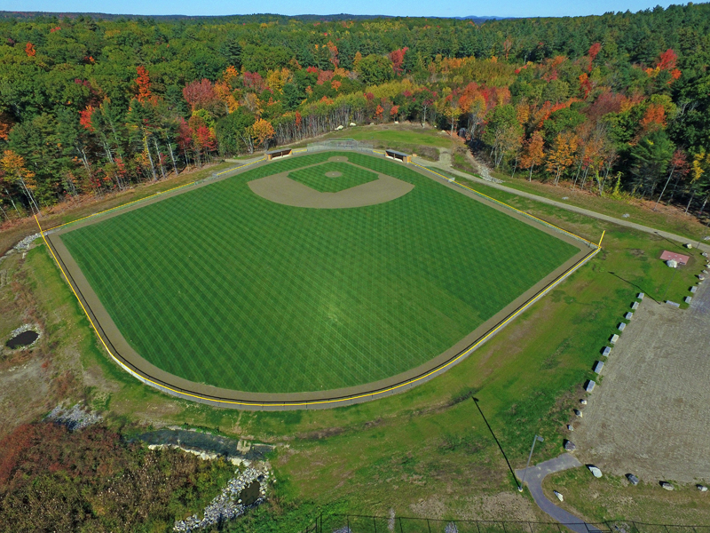 An aerial shot of the John Bowers Baseball Field at Lincoln Academy, which will be dedicated on Friday, May 26 at 4 p.m.