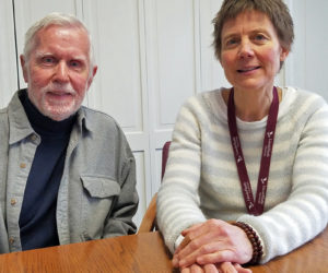 Volunteer facilitator Don Weatherbee and Miles & St. Andrews Home Health & Hospice social worker Lisa Hammer.