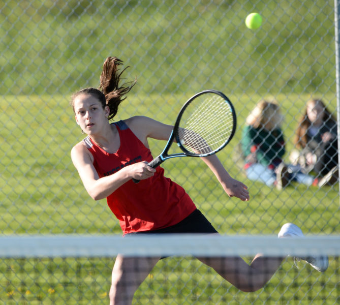 Maria West returns a shot for Wiscasset. (Paula Roberts photo)