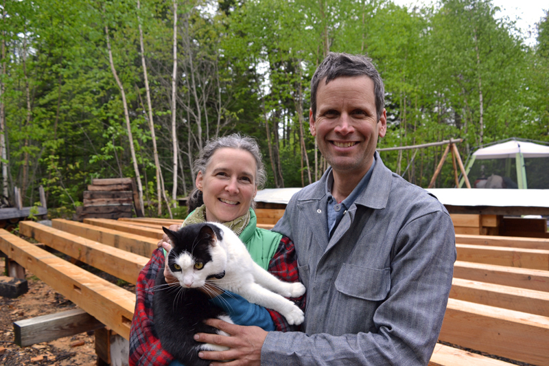 Angela and Kenneth Kortemeier at the site of the new Maine Coast Craft School with their pet and local celebrity, Roameo. (Remy Segovia photo)