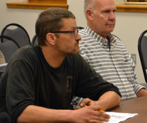 From left: Jon McGraw, of JM Automotive, and Bruce Benner, of Pro Body Works, discuss their plans to open a garage and small used car dealership with the Damariscotta Planning Board on Monday, June 5. (Maia Zewert photo)