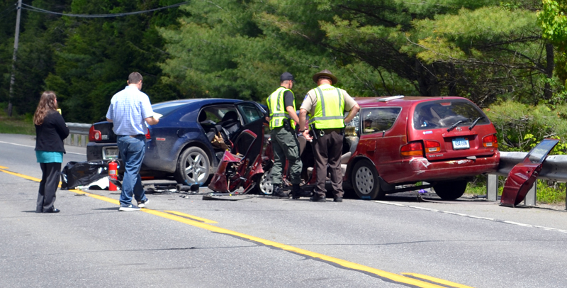 Investigators work at the scene of a fatal accident on Route 27 in Dresden, just north of the Wiscasset town line, the morning of Friday, June 2. (Abigail Adams photo)
