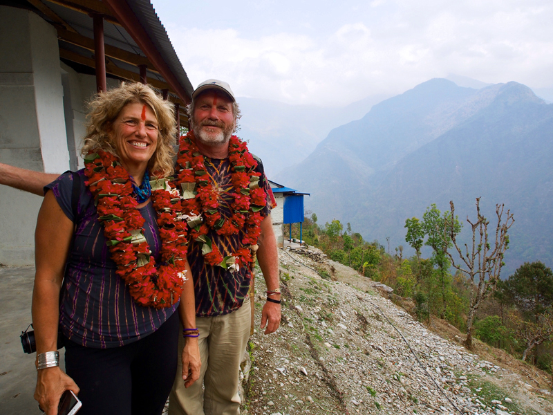 Mexicali Blues founders Kim and Pete Erskine during a recent visit to the Nepalese village of Rok, Solukhumbu, the future location of a school the business is raising funds to build. (Photo courtesy Pete and Kim Erskine)