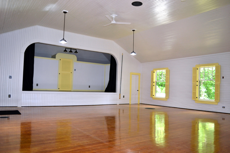 The meeting hall of the former Nobleboro Grange features the original beech floor and fir ceiling and walls from the building's construction in 1901-1902. (J.W. Oliver photo)