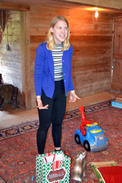 Aris Company actor Maddie Milligan rehearses a scene from "Adam and Carol" at the theater space in the Aris Farm barn in Walpole on Thursday, June 1. (Christine LaPado-Breglia photo)
