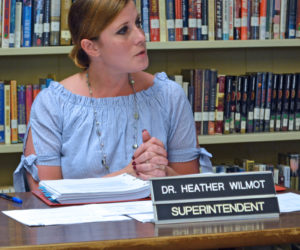 Wiscasset School Department Superintendent Heather Wilmot updates the Wiscasset School Committee about the development of a regional special education program Thursday, June 22. (Abigail Adams photo)