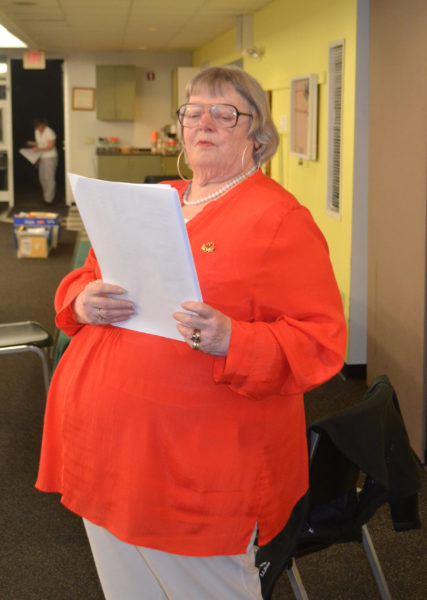 Election Clerk Susan Blagden reads the results of Wiscasset's annual town meeting by referendum Tuesday, June 13. (Abigail Adams photo)