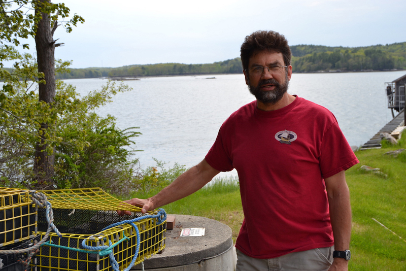 Dr. Rick Wahle demonstrates a passive larval lobster collector developed with the assistance of fishermen and used for American Lobster Settlement Index data collection.