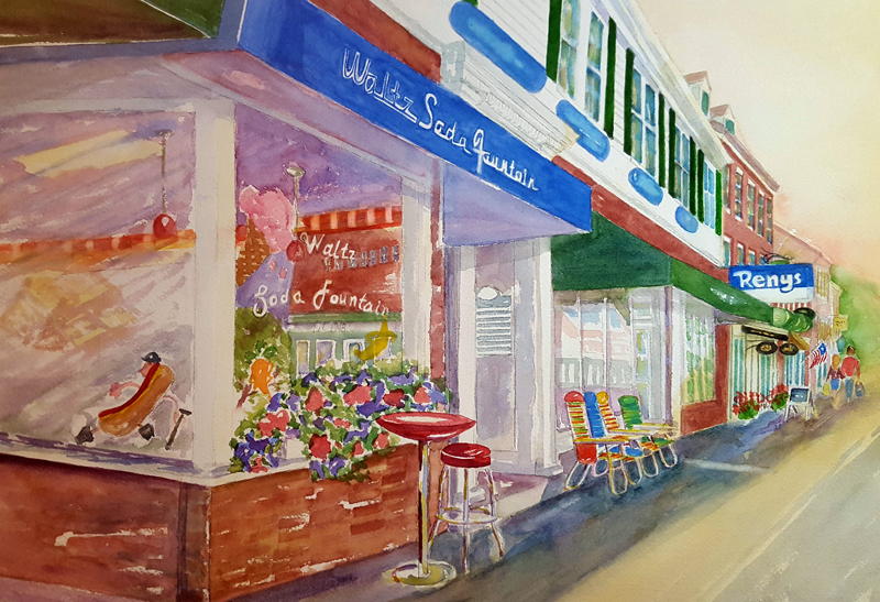 Â“WaltzÂ’s Soda Fountain," a watercolor by Kathleen Horst, is one of many prints for sale during the Twin Villages ArtWalk this month.