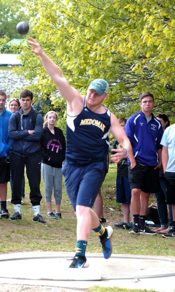 Richie Sproul placed seventh in the shot put and fourth in the discus for Medomak at the State Class B championships. (Carrie Reynolds photo)