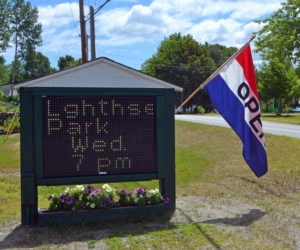 A new electronic sign at Ellingwood Park in Bristol has sparked discussion about whether electronic signs fit the character of the town. (Maia Zewert photo)