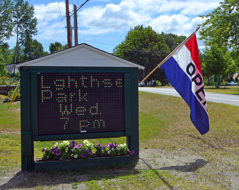 A new electronic sign at Ellingwood Park in Bristol has sparked discussion about whether electronic signs fit the character of the town. (Maia Zewert photo)