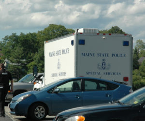 A unit from the Maine State Police Special Services division was called to the scene of LincolnHealth's Miles campus in Damariscotta to investigate a suspicious package found outside of the hospital during the afternoon of Sunday, July 2. (Alexander Violo photo)