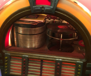This vintage record-playing jukebox in the lobby of The Harbor Theatre in Boothbay Harbor captures the retro spirit of the inviting movie theater. (Christine LaPado-Breglia photo)