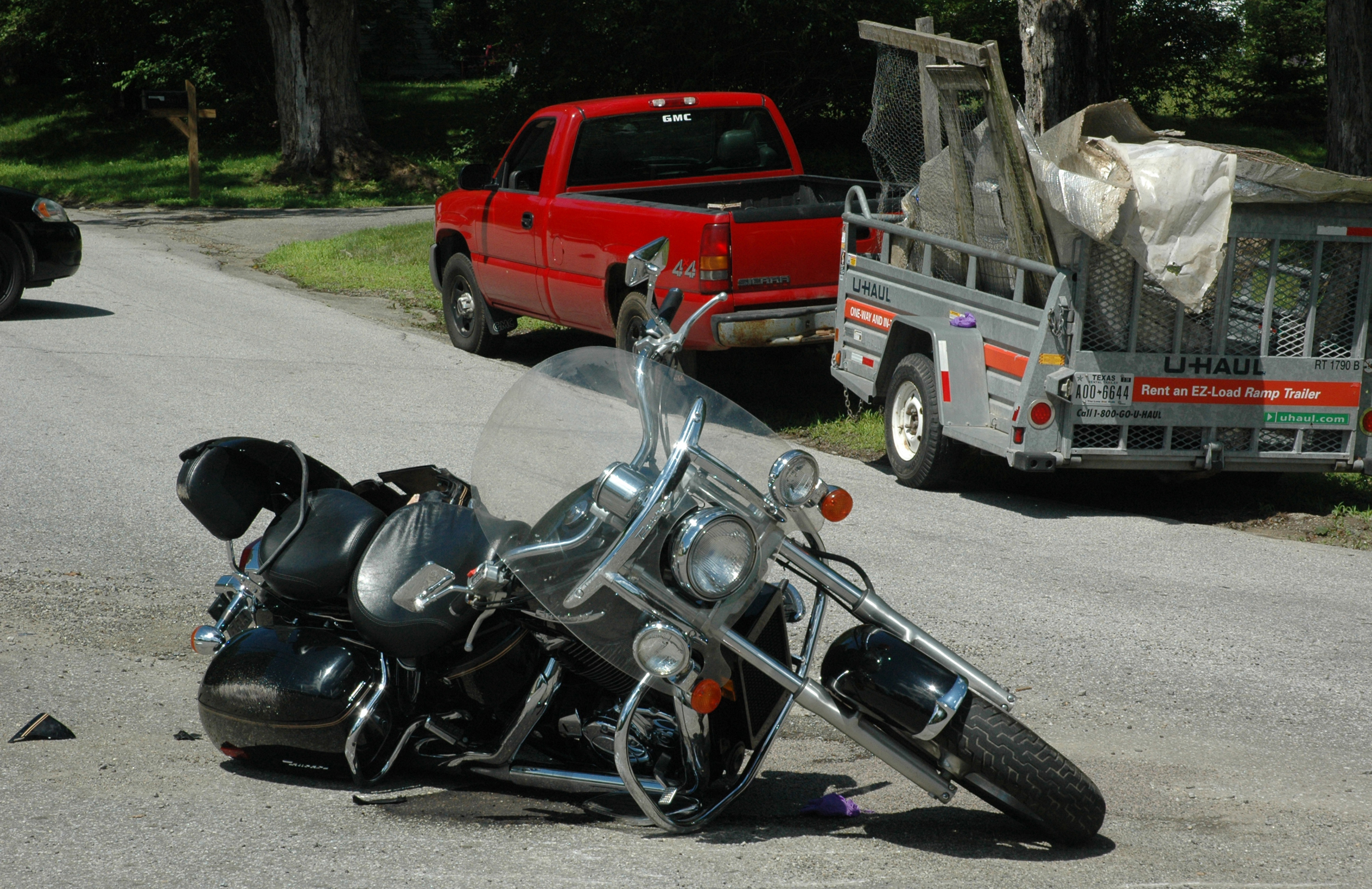 A helicopter flew a motorcyclist to the hospital after a collision with a pickup truck at the intersection of Route 220 and Old Augusta Road in Waldoboro on Sunday, July 2. (Alexander Violo photo)