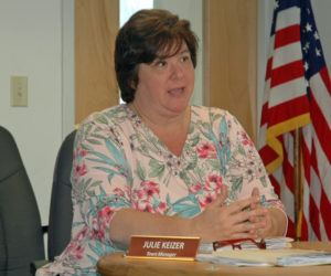Waldoboro Town Manager Julie Keizer discusses an agreement with the Midcoast Economic Development District with the board of selectmen Tuesday, July 11. (Alexander Violo photo)