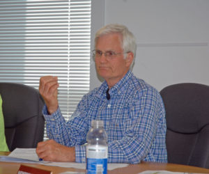 Waldoboro Selectman Robert Butler expresses support for solar energy during a selectmen's meeting Tuesday, July 25. (Alexander Violo photo)