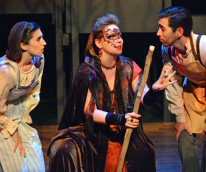 From left: The Baker's Wife (Helena Farhi), The Witch (Lainey Catalino), and The Baker (Joe Marx) in "Into the Woods." (Photo courtesy Jenny Mayher)