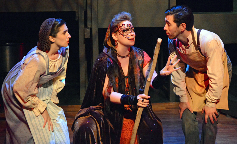 From left: The Baker's Wife (Helena Farhi), The Witch (Lainey Catalino), and The Baker (Joe Marx) in "Into the Woods." (Photo courtesy Jenny Mayher)