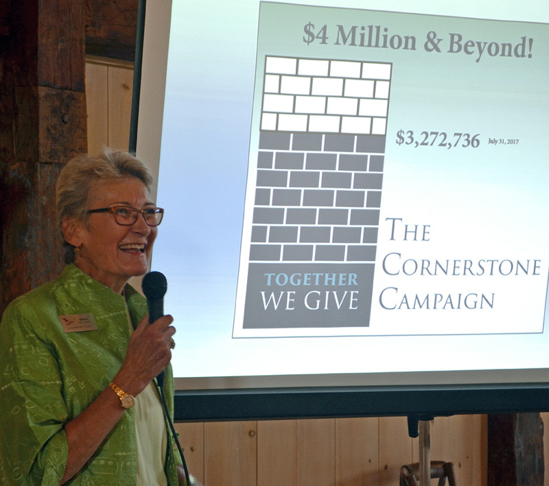 LincolnHealth Board of Trustees member Marva Nesbit announces the $700,000 goal for The Cornerstone Campaign during a kickoff event at The 1812 Farm in Bristol Mills on Tuesday, Aug. 1. (Maia Zewert photo)