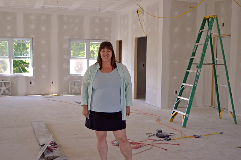 Potter and ceramics teacher Liz Proffetty stands inside the soon-to-be-completed Neighborhood Clay space at 590 Main St. in Damariscotta. (Christine LaPado-Breglia photo)