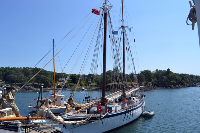 The Harvey Gamage returned to Gamage Shipyard on Tuesday, Aug. 1. The late South Bristol shipbuilder Harvey Gamage built the schooner there in 1973. (Remy Segovia photo)