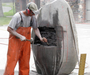 Artist Mark Herrington, of Franklin, is one of 12 sculptors who will be in residence at Boothbay Railway Village from Aug. 11-21. Herrington will also present an illustrated talk about his work on the night of Tuesday, Aug. 15. (Photo courtesy Dawn Moir)