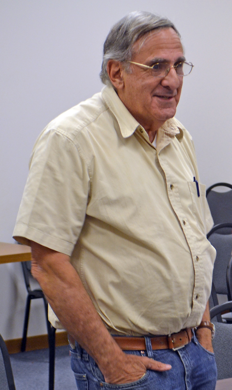 Bremen developer Dan Goldenson talks about his plan to build an eight-room motel near Hilltop Stop in Damariscotta during the Damariscotta Planning Board meeting Monday, Sept. 11. (Maia Zewert photo)