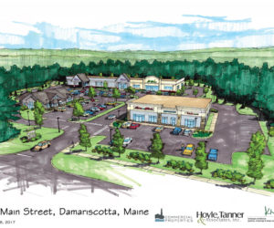 A rendering of the commercial development Daniel Catlin hopes to build at 435 Main St. in Damariscotta.